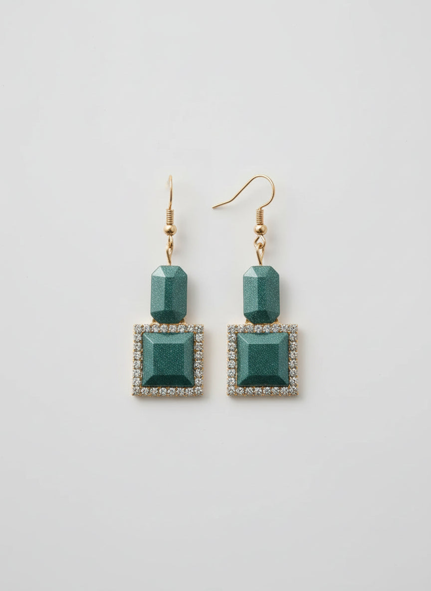 Teal square earrings