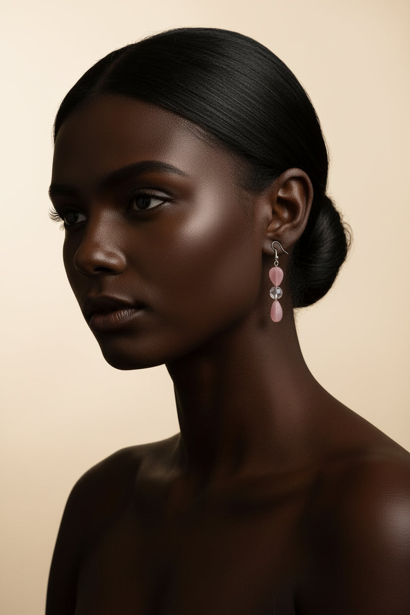 Pink Silver beaded earring