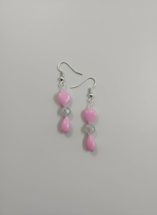 Pink Silver beaded earring
